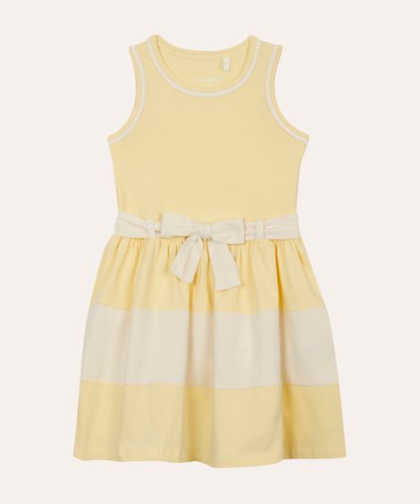 vestido de algodão infantil com laço amarelo