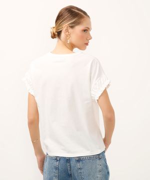 camiseta de algodão manga curta com fru fru off white