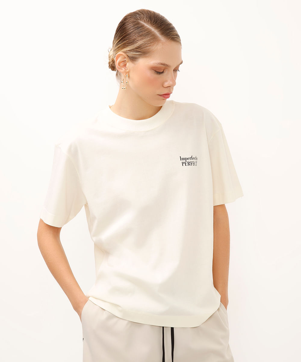 camiseta de algodão manga curta imperfectly perfect bege
