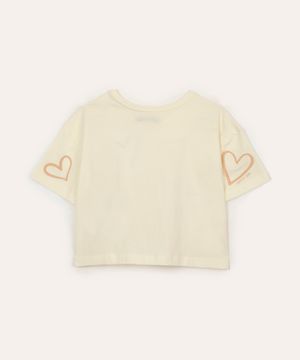 cropped de algodão infantil corações com paetê off white