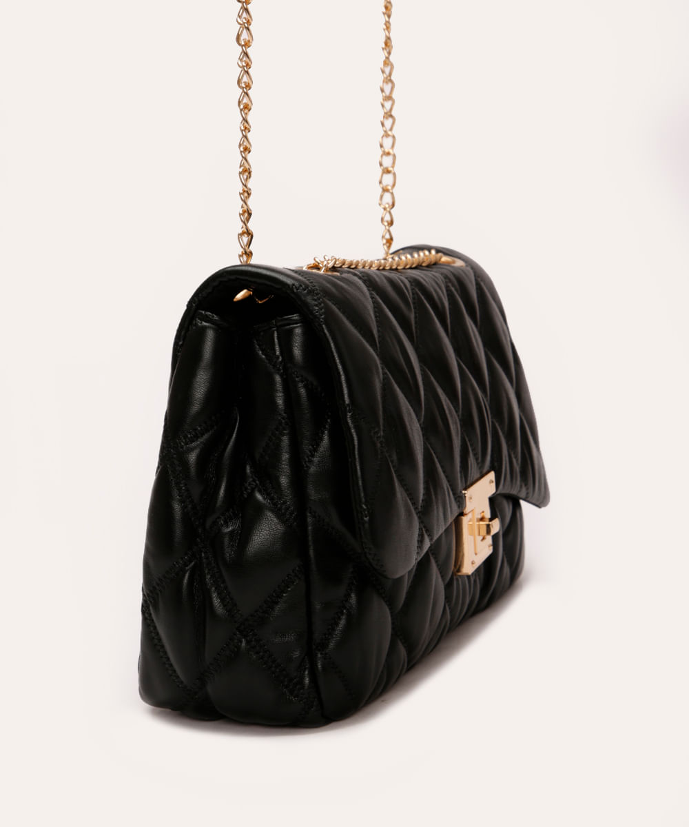 bolsa shoulder matelassê com corrente preta