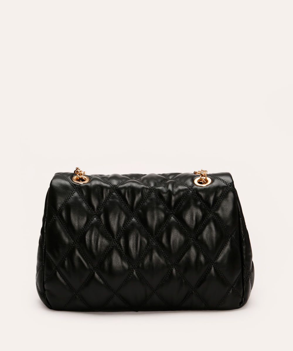 bolsa shoulder matelassê com corrente preta