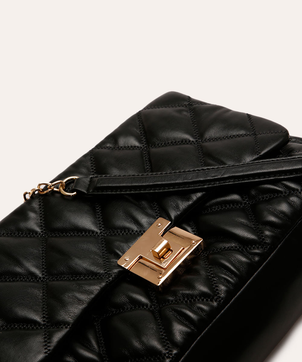 bolsa shoulder matelassê com corrente preta