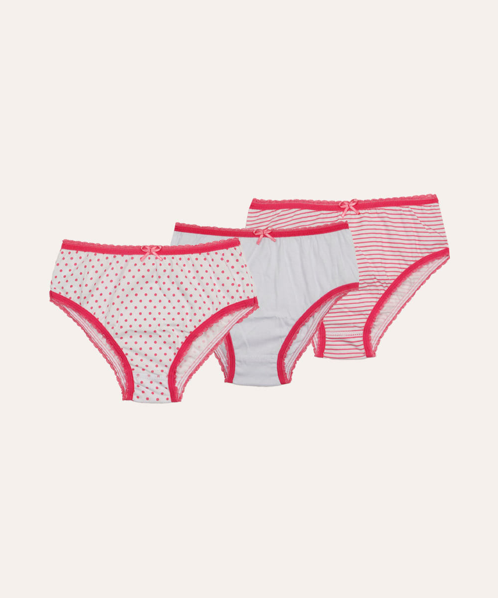 kit de 3 calcinhas de algodão infantil lupo colorido