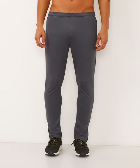 calça slim com recorte elástico e zíper esportiva ace cinza