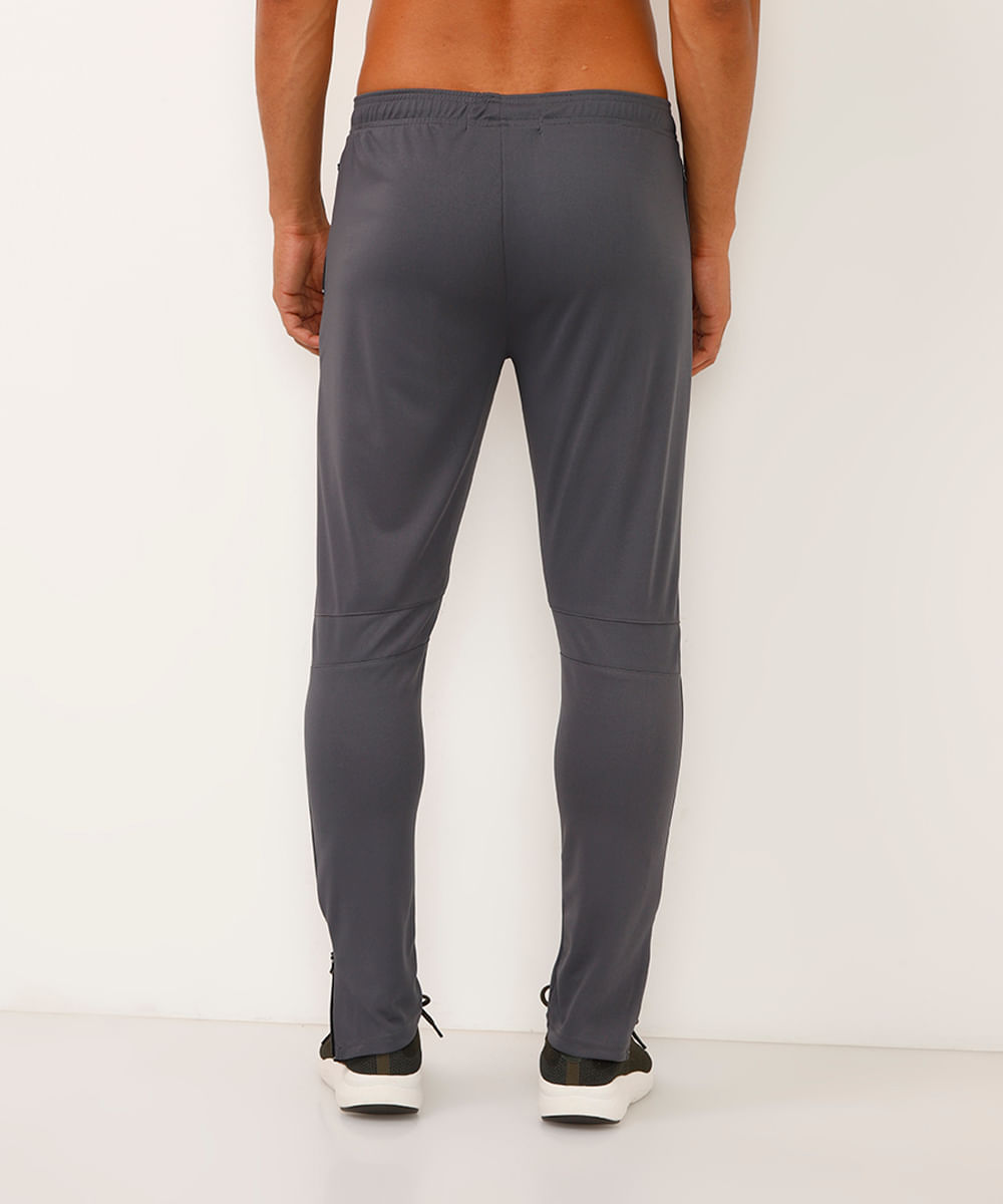 calça slim com recorte elástico e zíper esportiva ace cinza