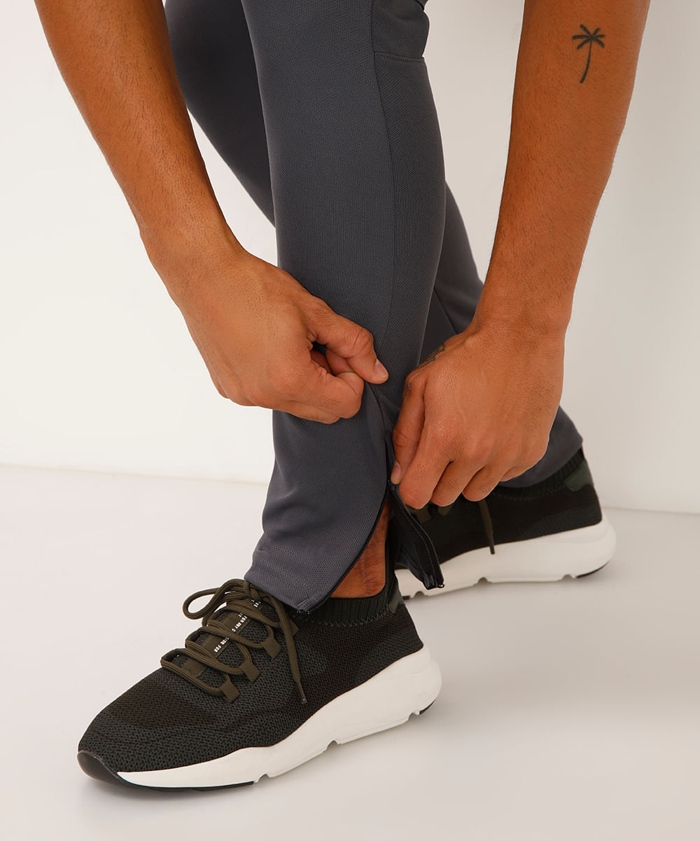 calça slim com recorte elástico e zíper esportiva ace cinza