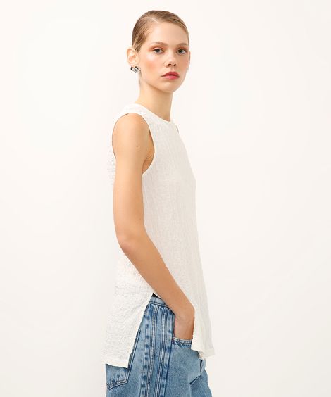 túnica decote redondo texturizada off white