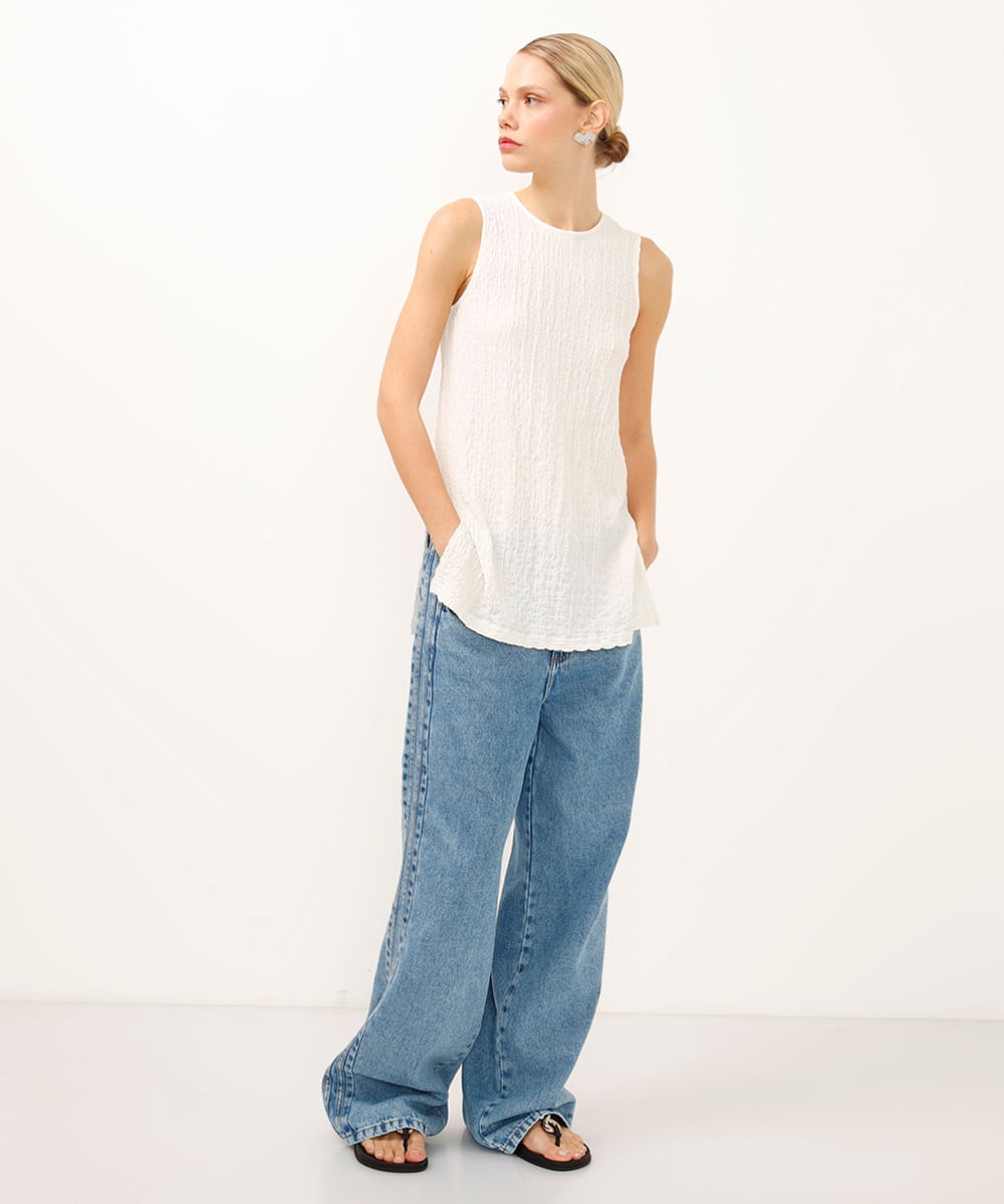 túnica decote redondo texturizada off white