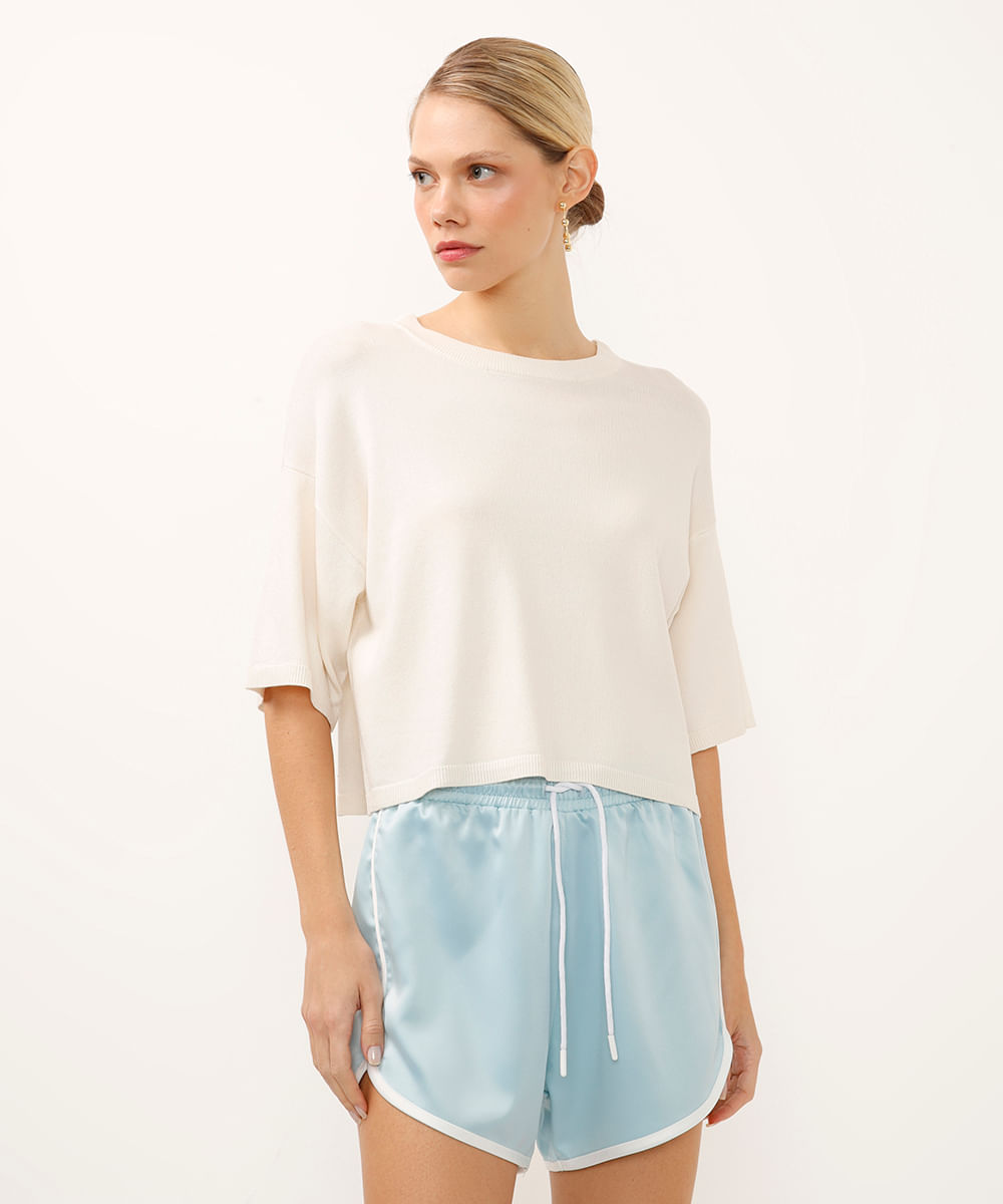 blusa de tricot manga curta off white