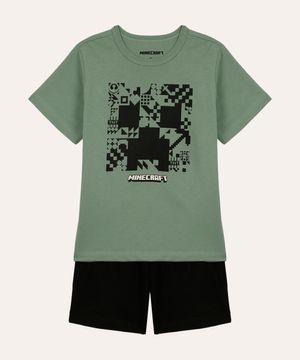 pijama de algodão infantil minecraft verde