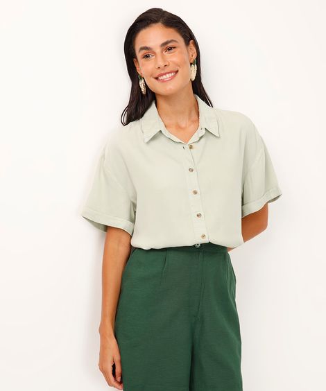 camisa de liocel manga curta verde