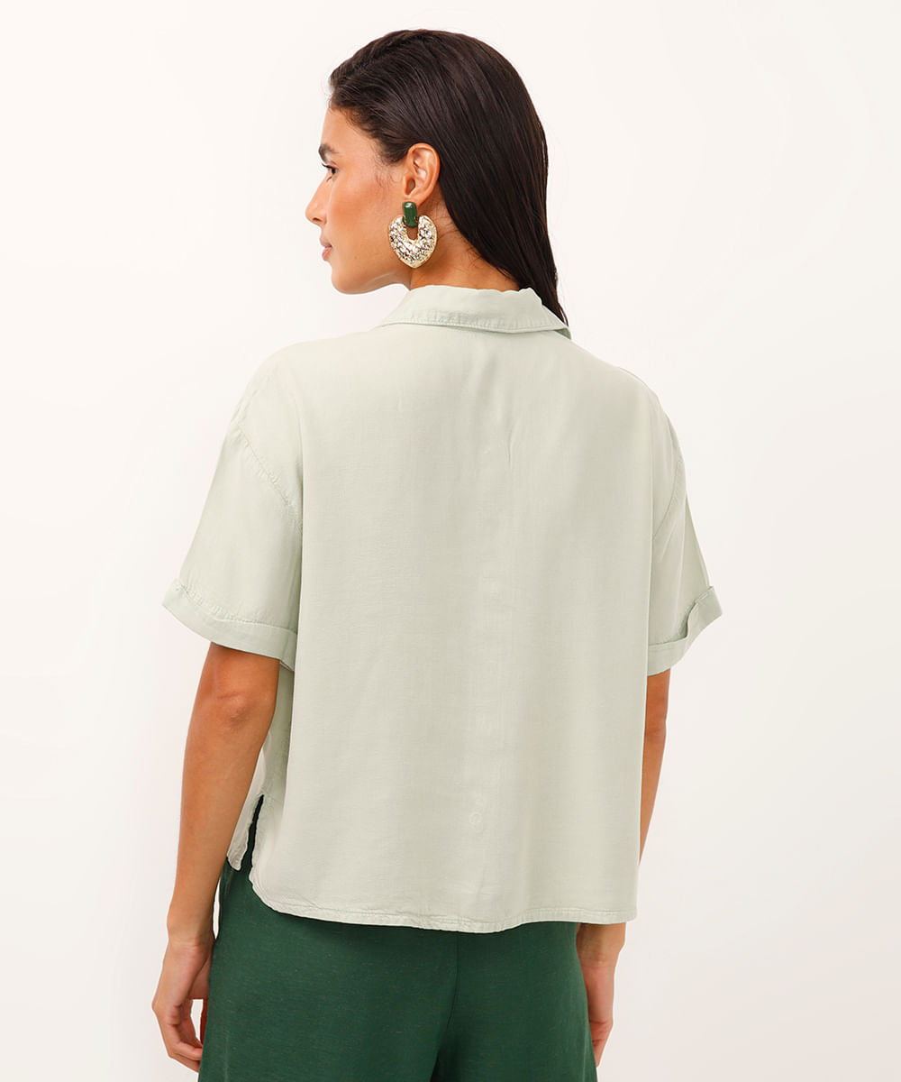 camisa de liocel manga curta verde