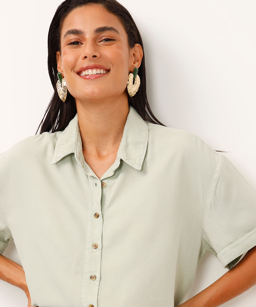 camisa de liocel manga curta verde