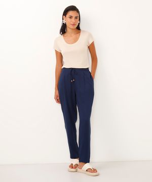 calça jogger de viscose com pregas azul