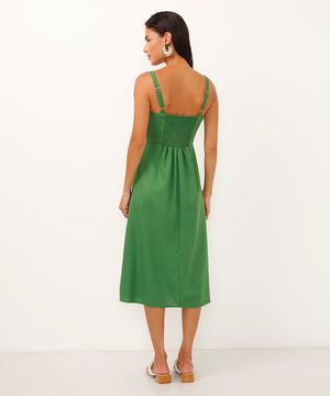 vestido midi de viscose com fenda  - verde militar