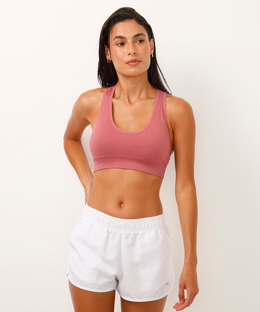 top nadador canelado com bojo removível - rosê