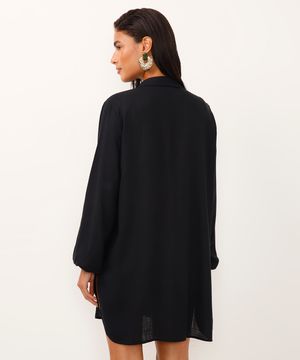 camisa saída de praia de viscose alongada preta