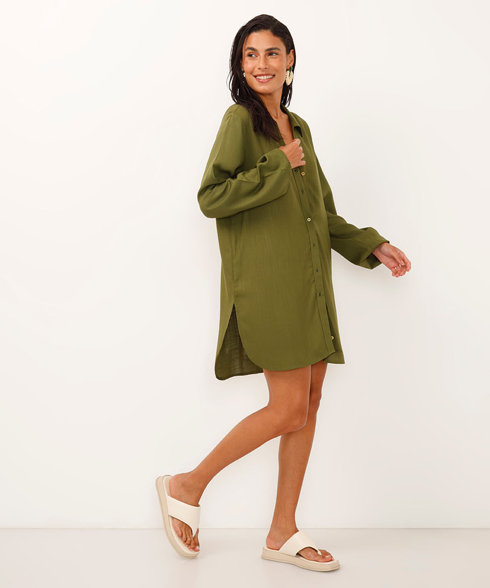 camisa saída de praia de viscose alongada verde