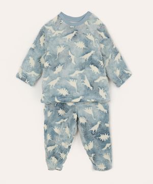 pijama de pelúcia infantil dinossauros azul