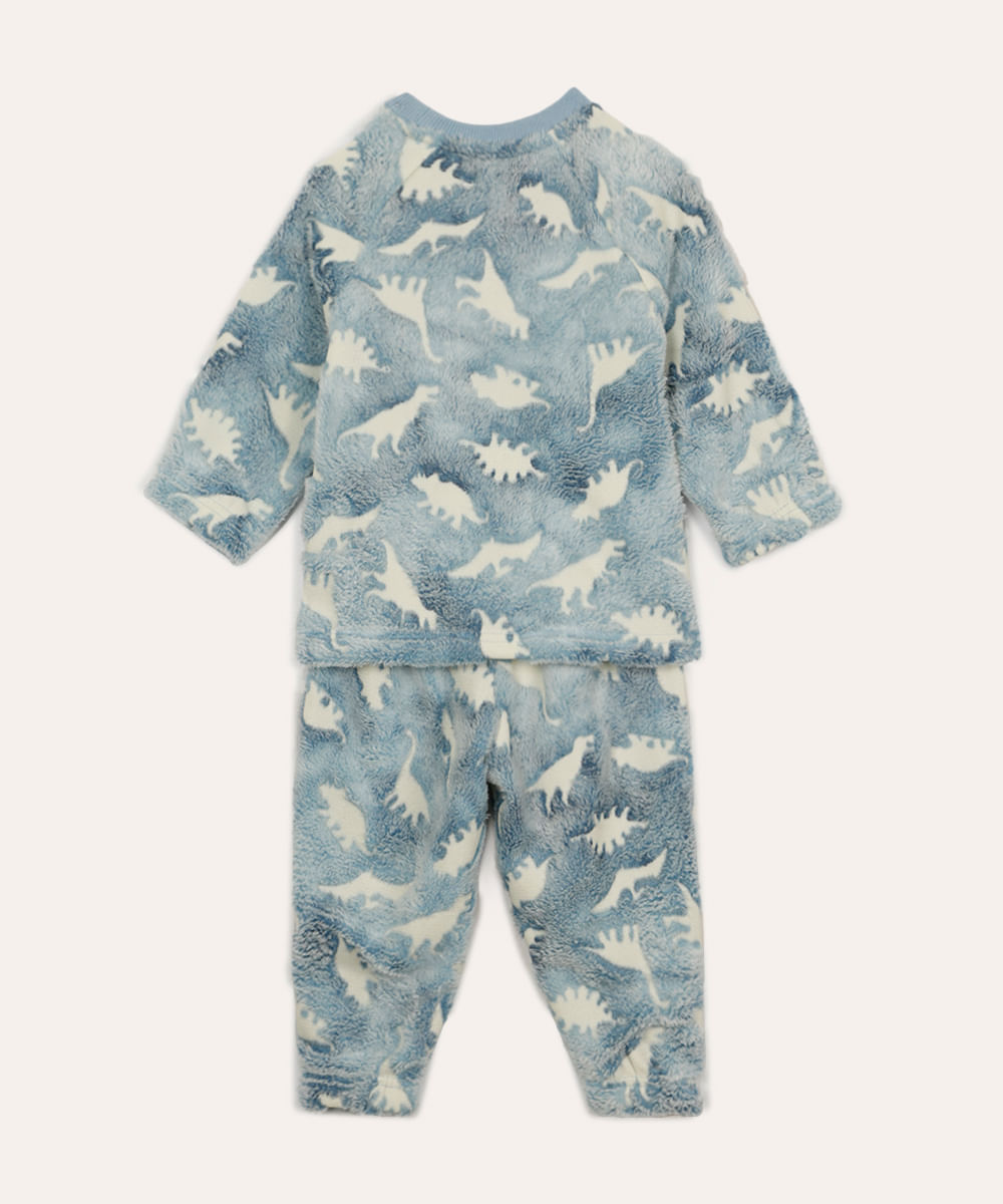 pijama de pelúcia infantil dinossauros azul