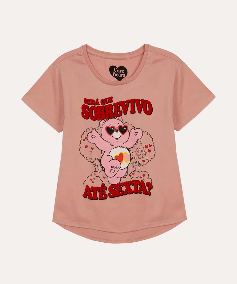 camiseta de algodão juvenil ursinhos carinhosos rosa