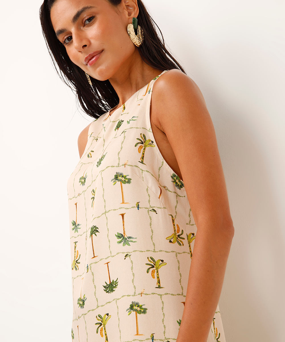 vestido curto de viscose halterneck coqueiro bege