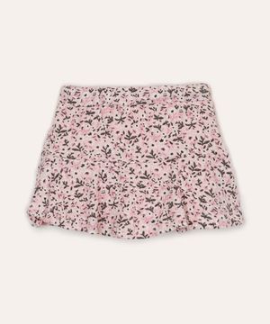 short saia infantil floral rosa