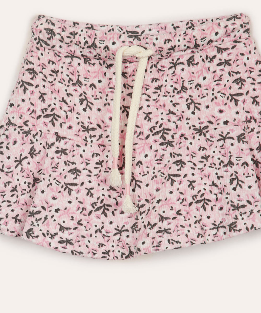 short saia infantil floral rosa