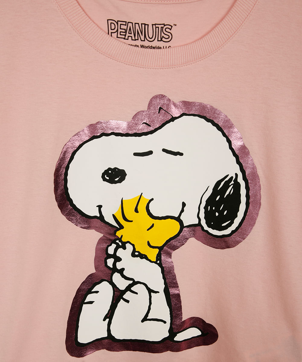 camiseta de algodão infantil snoopy rosa