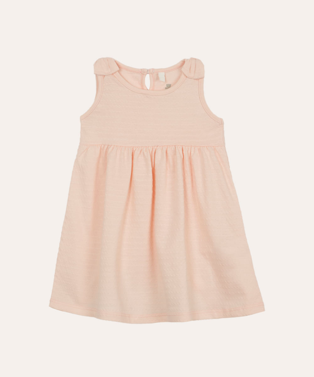 vestido de algodão infantil laços texturizado rosa