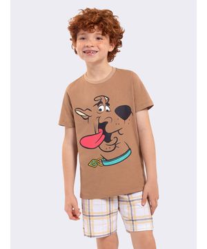 Pijama Manga Curta Masculino Infantil Scooby-Doo Marrom