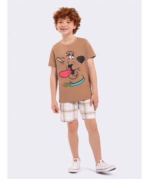 Pijama Manga Curta Masculino Infantil Scooby-Doo Marrom