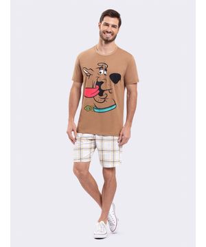 Pijama Manga Curta Masculino Adulto Scooby-Doo Marrom