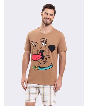 Pijama Manga Curta Masculino Adulto Scooby-Doo Marrom