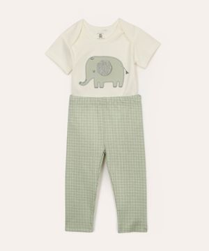 conjunto de algodão infantil elefante xadrez off white