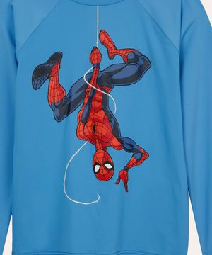 blusa infantil homem aranha manga longa com proteção uv azul