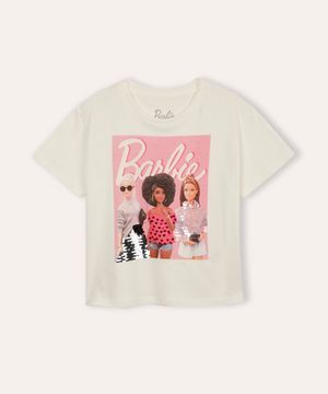 camiseta  de algodão infantil barbie paetê off white