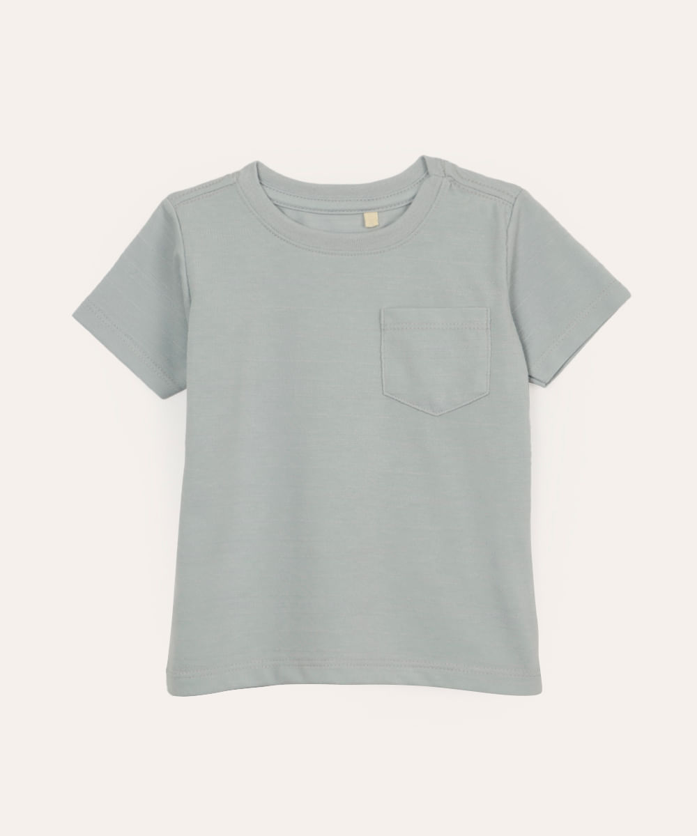 camiseta infantil texturizada com bolso azul