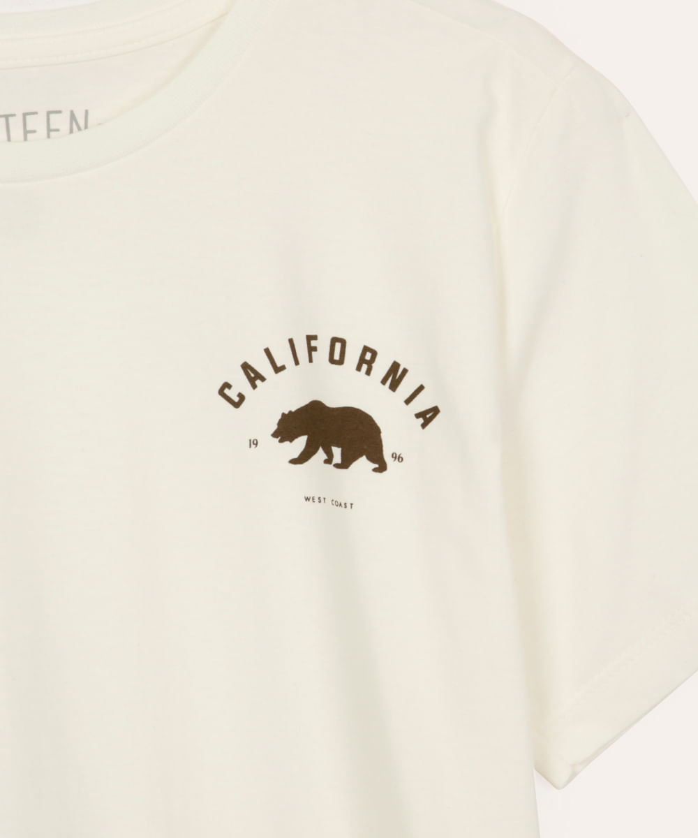 camiseta de algodão juvenil manga curta california off white