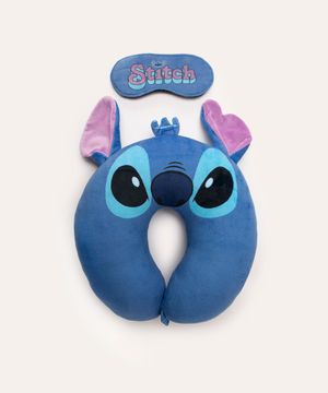 apoio de pescoço com máscara de dormir stitch azul