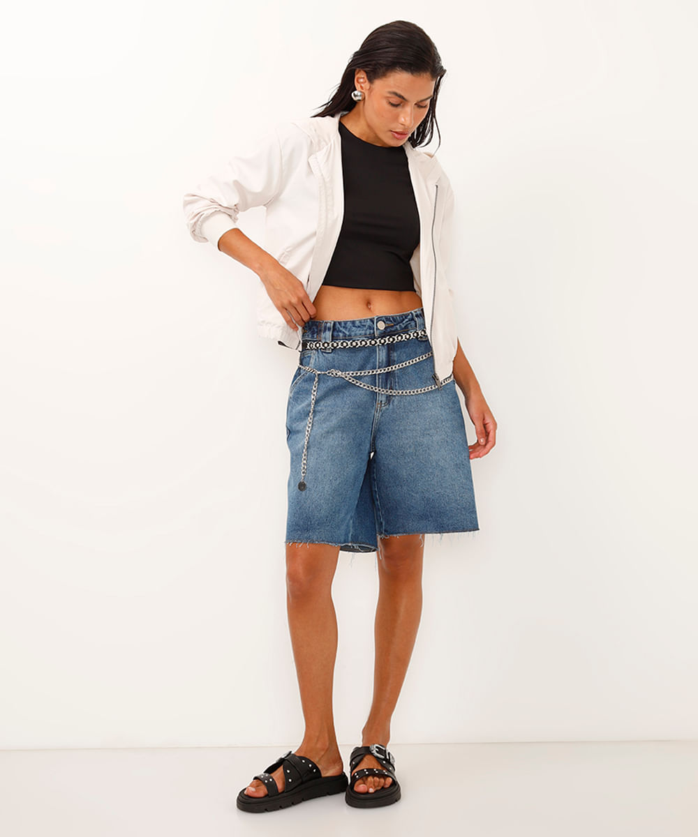 cropped de poliamida manga curta preto