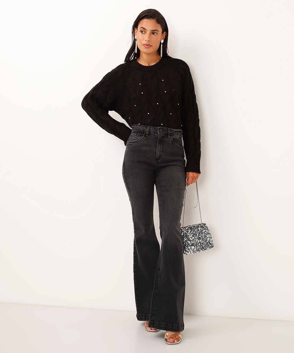 suéter de tricot com brilhos preto