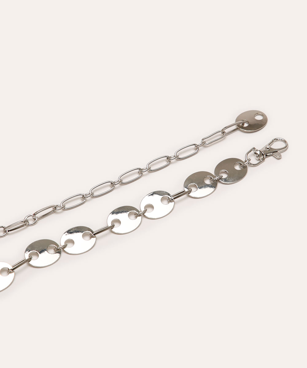 cinto corrente de metal moedas prateado