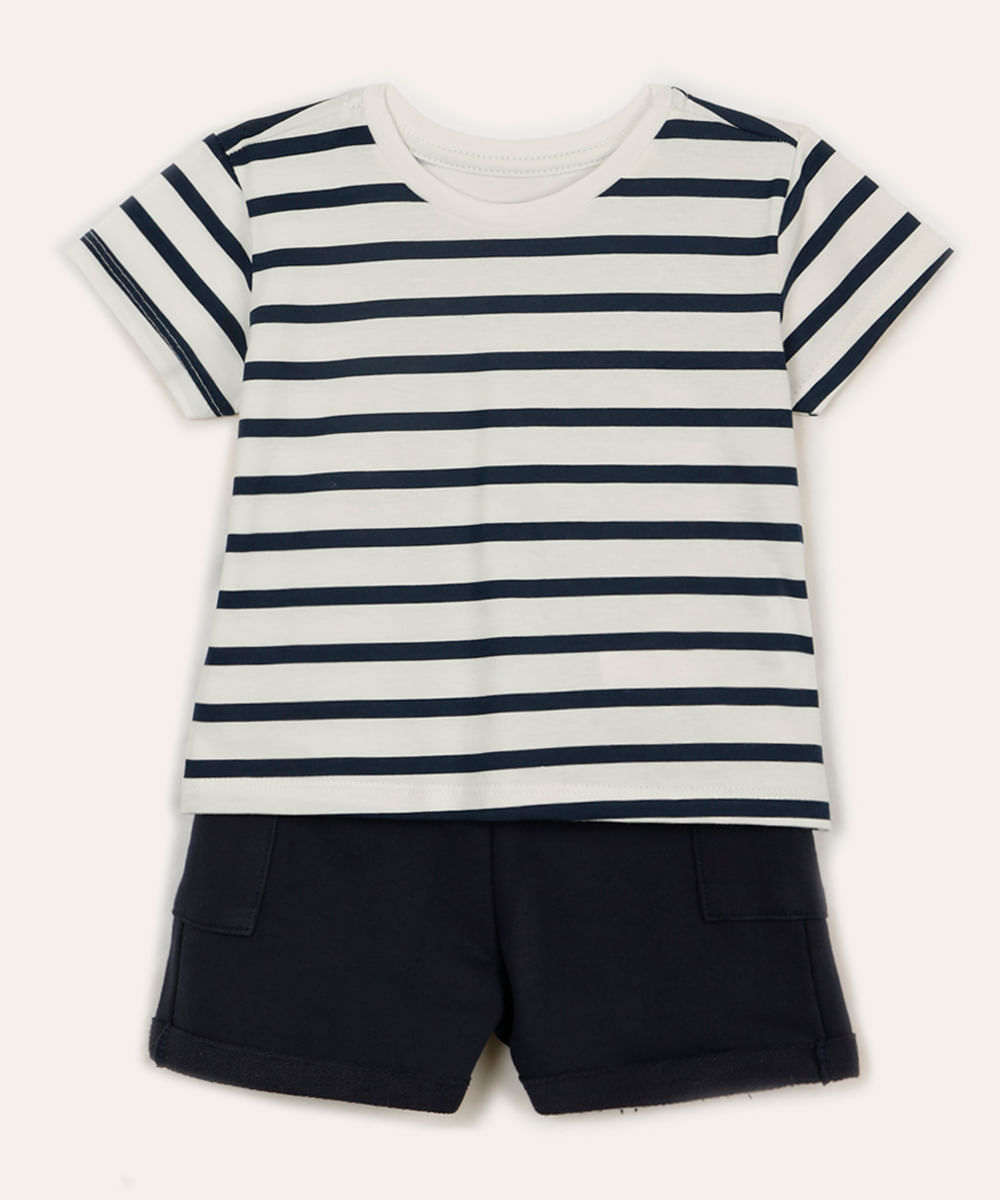 conjunto de algodão curto infantil listrado azul