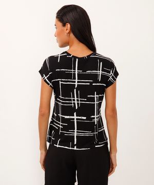 blusa de viscose manga japonesa geométrica preta