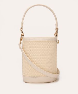 bolsa bucket texturizada com alça dupla off white