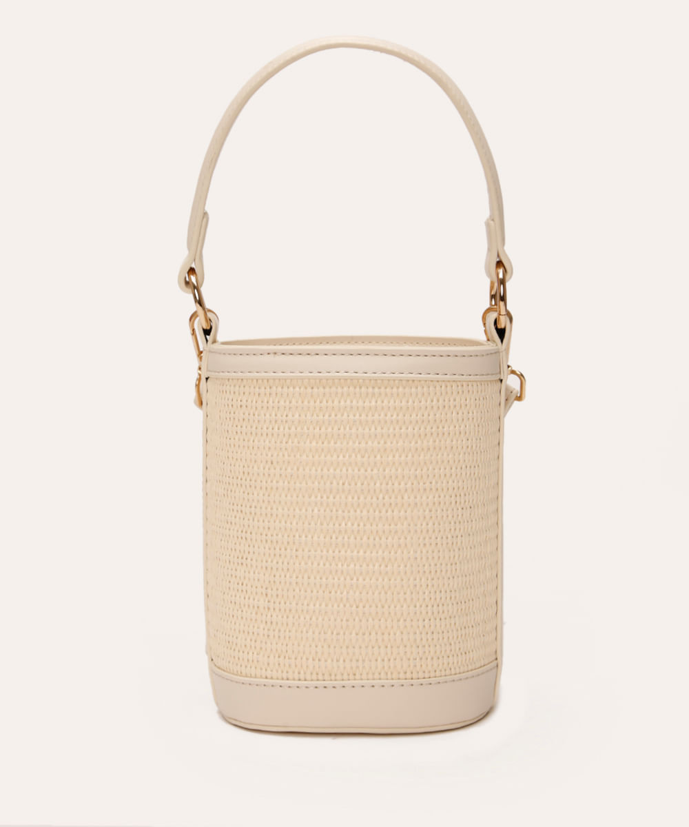 bolsa bucket texturizada com alça dupla off white