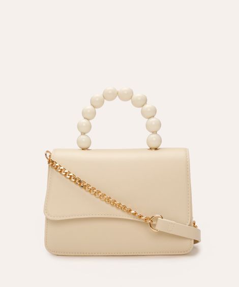 bolsa crossbody com corrente e bolinhas off white