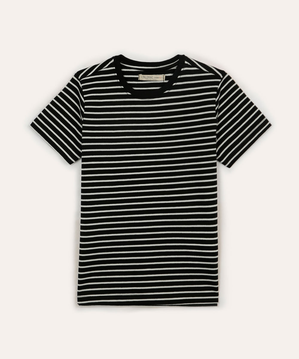 camiseta de algodão infantil listrada preto